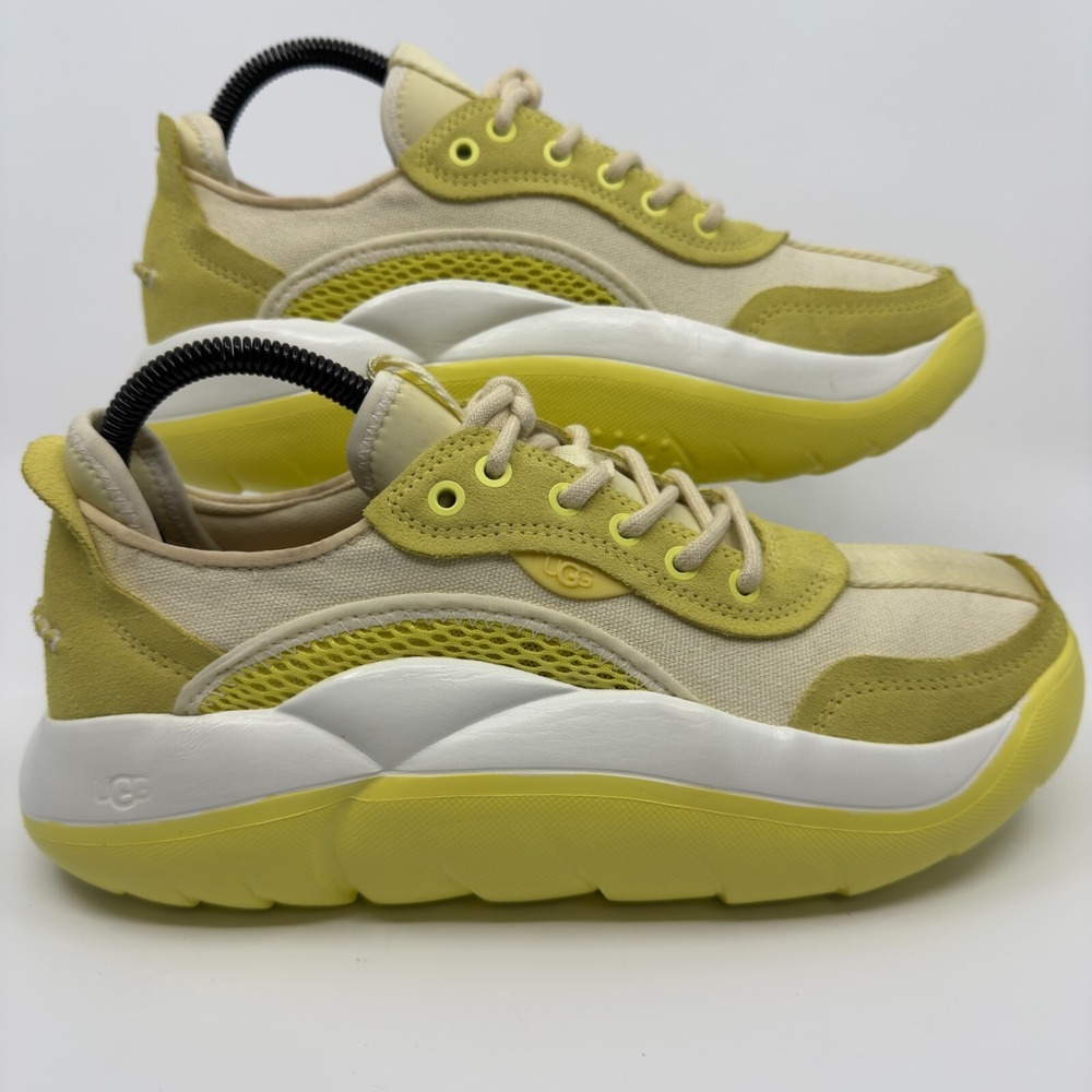 Ugg LA Alto Low Trainer Women 9 Yellow White Platform Rise Low Shoe Sneaker Lace